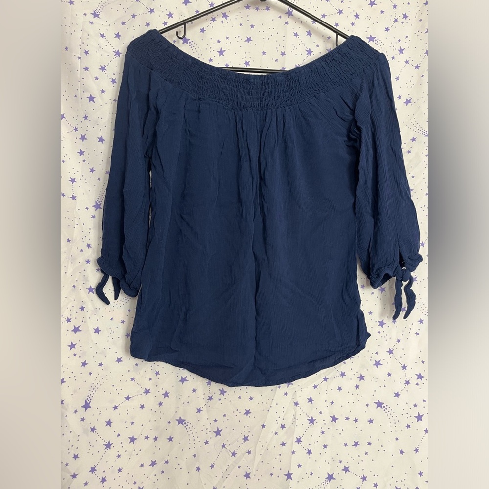 🌟❣️4/$10❣️🌟Xs Westport women’s petite off the shoulder navy blue shirt - Picture 3 of 4